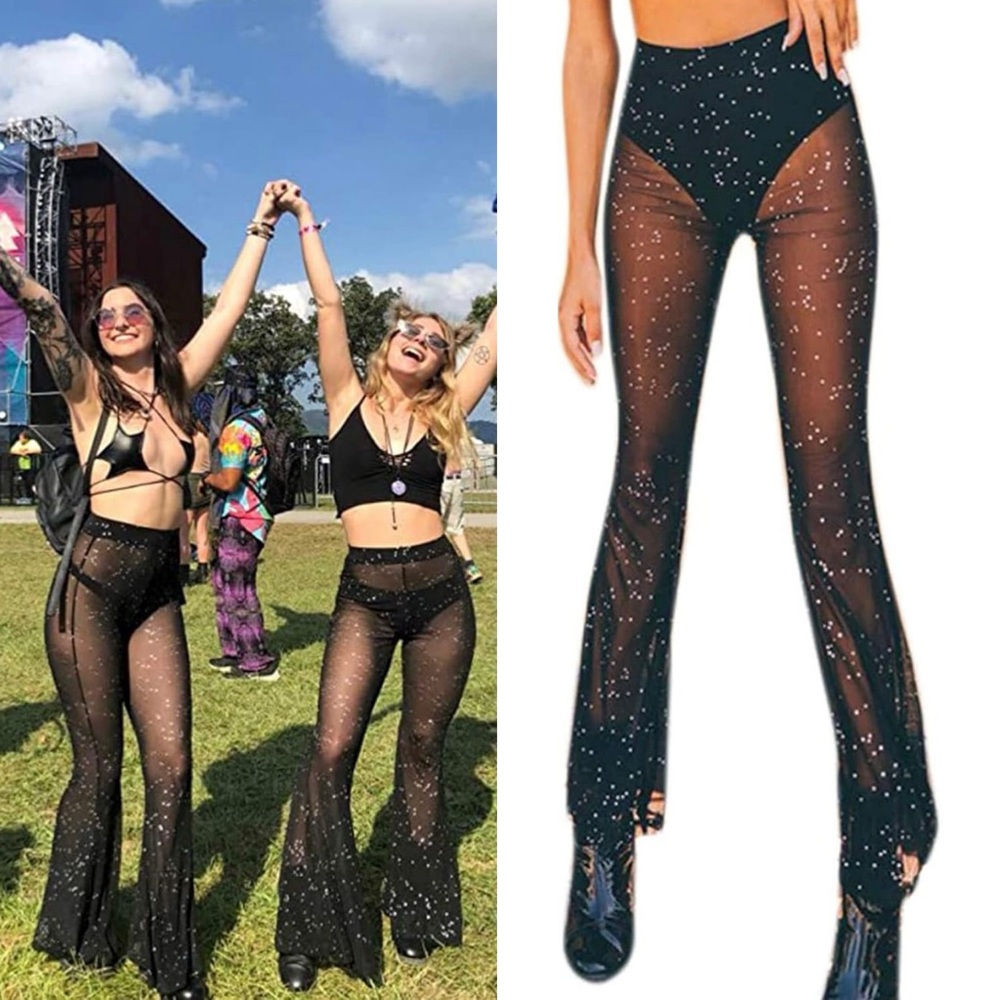 Sheer Glitter Rave Bell Bottoms